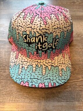 Shank It Golf Drippy Ice Cream Print Snapback Hat - Pastel Pink & Aqua